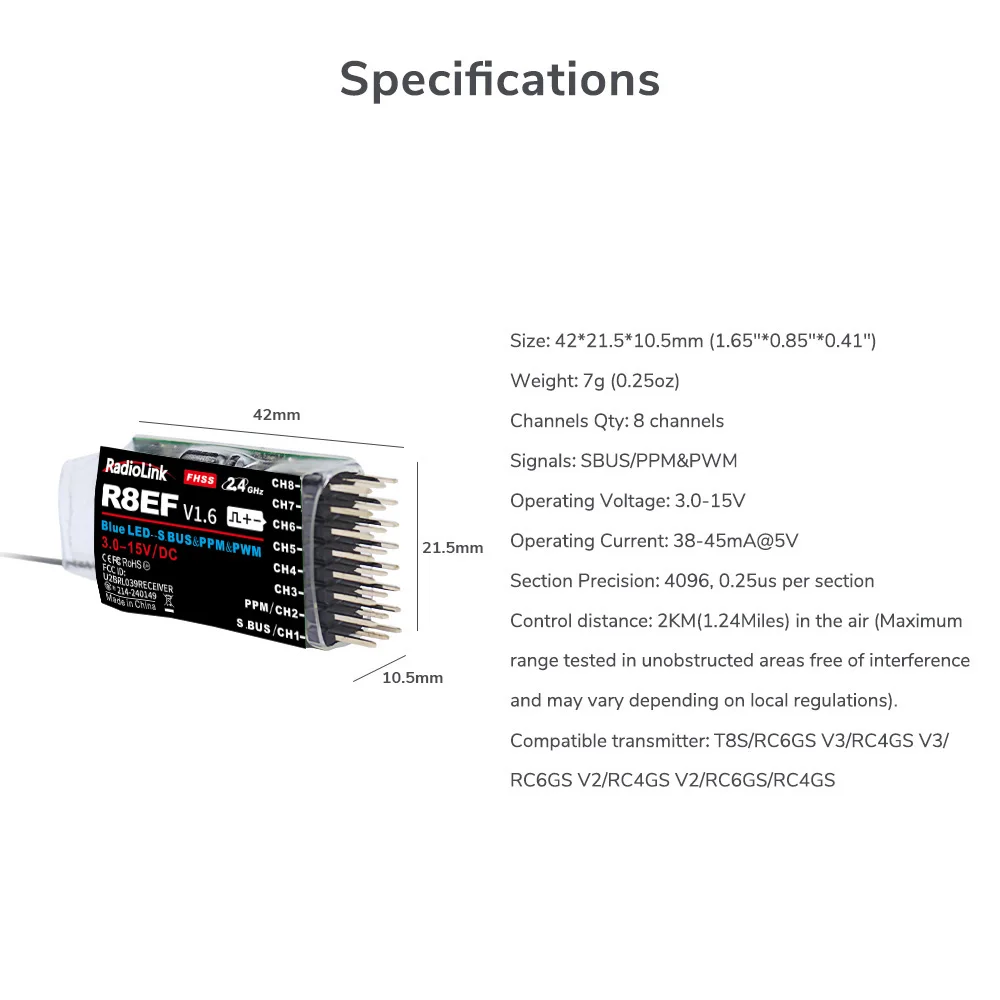ตัวรับสัญญาณ Radiolink R8EF 2. - Receiver Sbus 8Ch บทวิจารณ์และราคา
